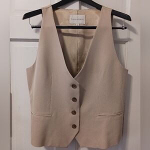 Banana Republic Womens Tan Wool Button-Up Lined Vest Size 14